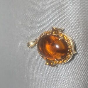 Oval Amber 18k Gold Over Sterling Silver Pendant -- chain not included
